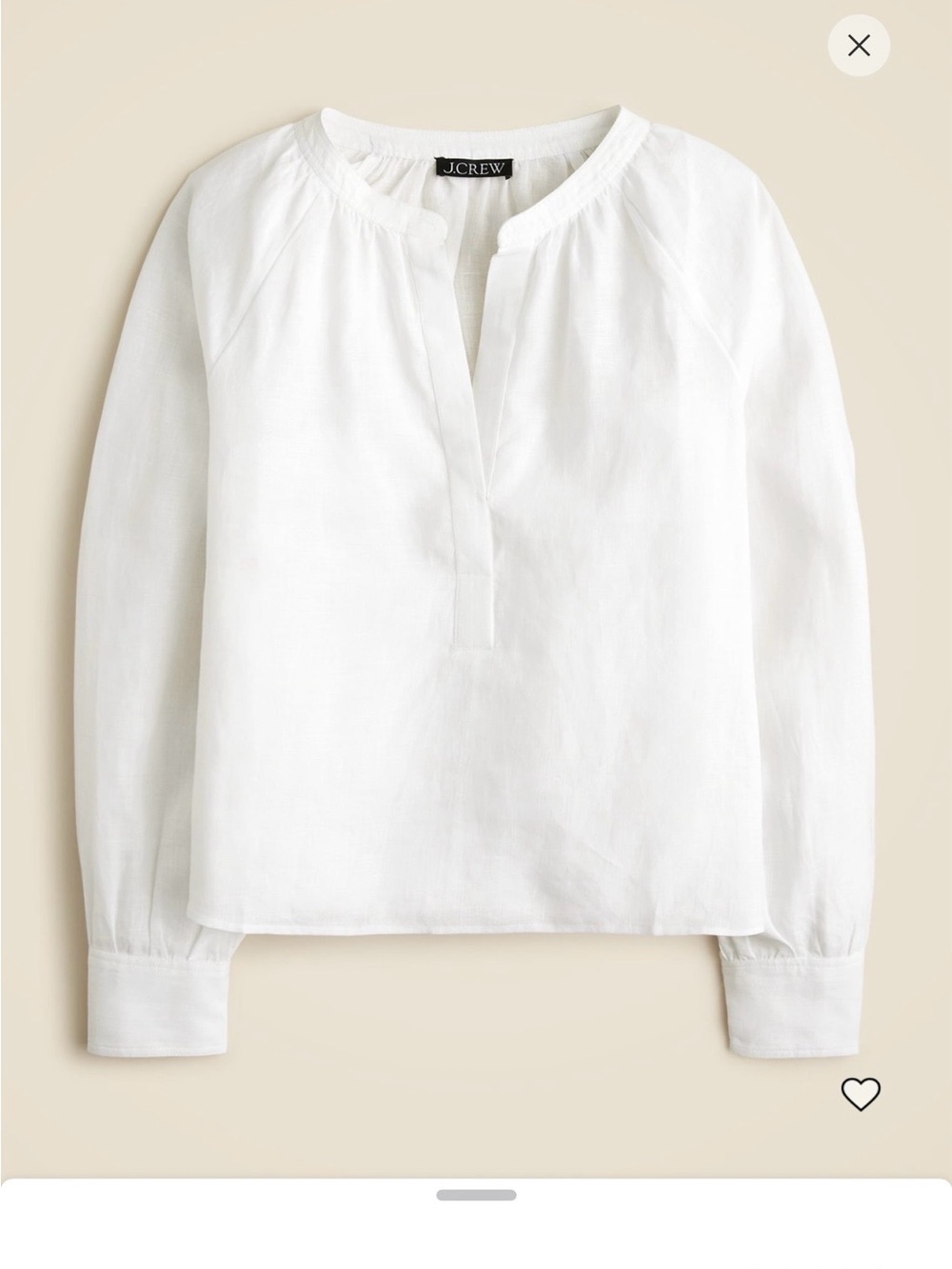 J. Crew White Linen Split-Neck Tunic Top